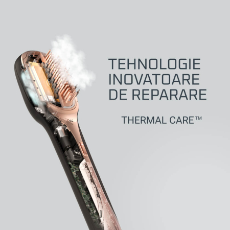 Perie de par reparatoare cu abur Rowenta Hair Therapist™ CF9940F0, 165 W, tehnologie Thermal Care, invelis Keratin, oprire automata, afisaj LED, geanta pentru transport, negru/maro [2]