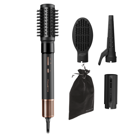 Perii de par electrice - Perie multifunctionala cu aer cald Rowenta Air Shape UB9820E0, non-rotativa, invelis ceramic, generator de ioni, 3 trepte viteza/temperatura, concentrator, negru & bronz