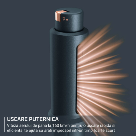 Perie rotativa cu aer cald Rowenta Air Rotate UB9920E0, 1300W, 4 trepte de viteza, 2 concentratoare, functie Respect, grilaj detasabil, invelis ceramic, verde & bronz [5]