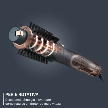 Perie rotativa cu aer cald Rowenta Air Rotate UB9920E0, 1300W, 4 trepte de viteza, 2 concentratoare, functie Respect, grilaj detasabil, invelis ceramic, verde & bronz [3]