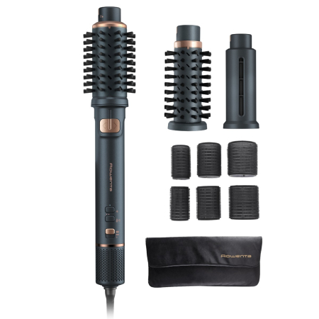 Perii de par electrice - Perie rotativa cu aer cald Rowenta Air Rotate UB9920E0, 1300W, 4 trepte de viteza, 2 concentratoare, functie Respect, grilaj detasabil, invelis ceramic, verde & bronz
