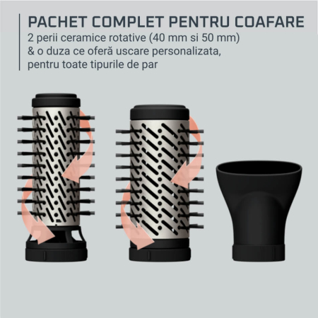 Perie rotativa cu aer cald Rowenta Brush Activ UB9530F0, 1000W, 2 trepte de viteza/temperatura, 2 perii rotative 40/50mm, concentrator aer, husa inclusa, functie jet de aer rece, generator de ioni, in [5]