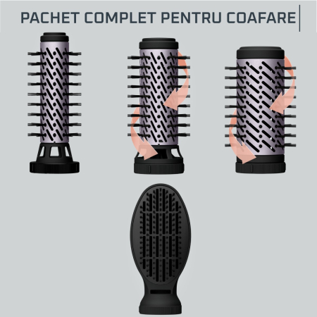 Perie rotativa cu aer cald Rowenta Brush Activ UB9534F0, 1000W, 2 trepte de viteza & temperatura, 2 perii rotative 40/50mm, 1 perie de 30 mm, 1 perie paddle, husa inclusa, generator de ioni, invelis c [4]