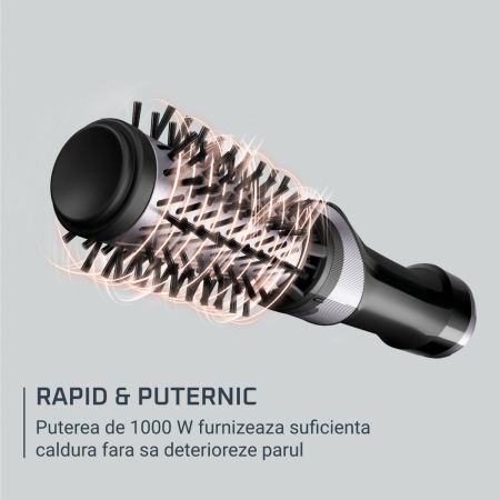 Perie rotativa cu aer cald Rowenta Brush Activ UB9534F0, 1000W, 2 trepte de viteza & temperatura, 2 perii rotative 40/50mm, 1 perie de 30 mm, 1 perie paddle, husa inclusa, generator de ioni, invelis c [2]