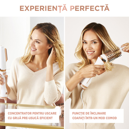 Perie rotativa cu aer cald Rowenta Brush Activ Ultimate Care CF9720F0, tehnologie Careful Heat, invelis quart ceramic, tehnologie Ionic Booster, design compact, 3 trepte de viteza, concentrator, alb [3]