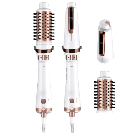 Perii de par electrice - Perie rotativa cu aer cald Rowenta Brush Activ Ultimate Care CF9720F0, tehnologie Careful Heat, invelis quart ceramic, tehnologie Ionic Booster, design compact, 3 trepte de viteza, concentrator, alb