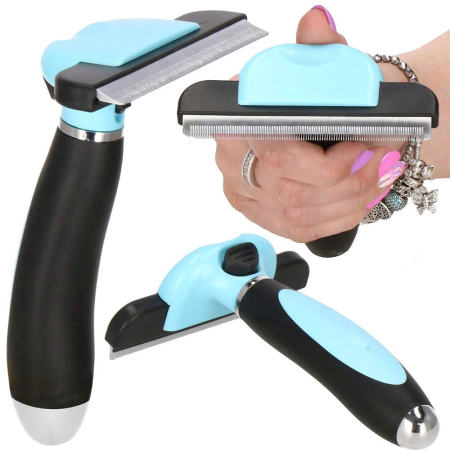 Perie trimmer pentru caini si pisici cu par lung sau scurt, autocuratare, lama 10cm, negru albastru [11]