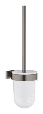 Baie - Perie WC Grohe 40513AL1, Essentials Cube, suport perie, fixare ascunsa, sticla, metal, mat, grafit