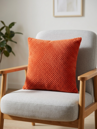 Textile & Saltele - Perna Brius Decorativa Popcorn, 50x50, Banda matlasata, Orange