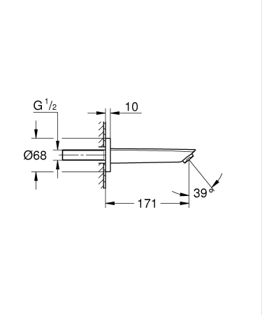 Pipa cada Grohe 13448003, 171 mm, 68 mm, 1/2 diametru conexiune, pe perete, aparent, eurosmart gama, Crom [6]