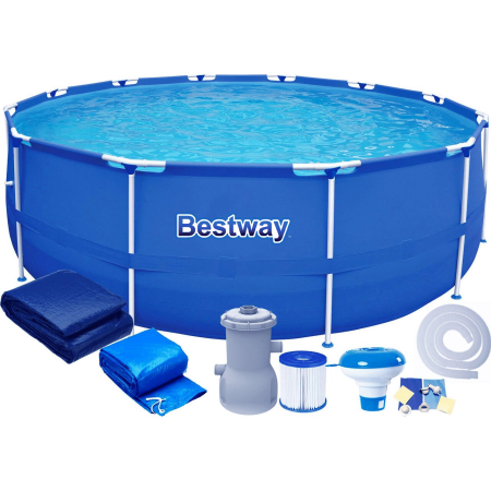 Gradina & balcon - Piscina cadru metalic Bestway, 366x76 cm, 6.500 litri, cu toate accesoriile
