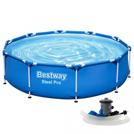 Gradina & balcon - Piscina cadru metalic Bestway, 366x76 cm, 6500 litri, cu pompa de filtrare