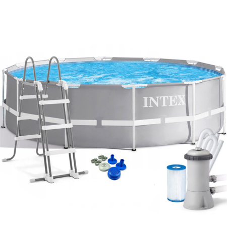 Gradina & balcon - Piscina cadru metalic Intex Prism Frame, 366x99cm, 9.000 litri, cu pompa de filtrare si scara