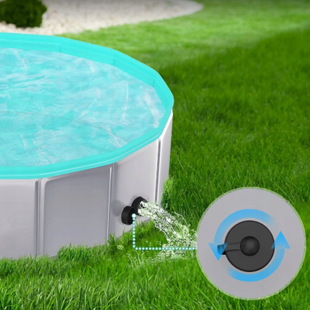 Piscina pliabila caini si copii, pereti MDF si plastic, valva scurgere, pliere rapida, D160xH30 cm, albastru [4]