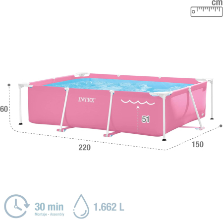 Piscina rectangulara cu cadru metalic Pink Metal Frame Intex 28266NP, 220x150x60 cm [3]