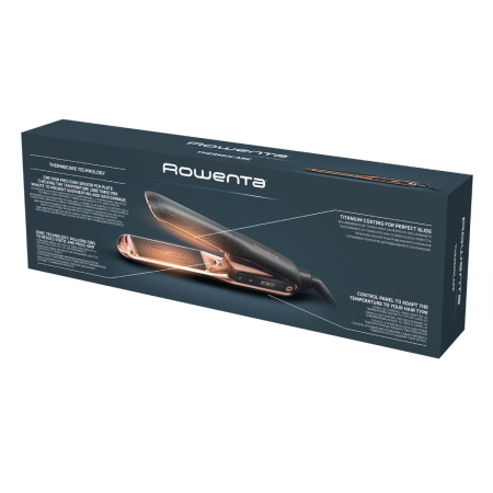Placa de indreptat parul Rowenta Ultimate Experience SF8120F0, 5 trepte de temperatura, oprire automata, generatori de ioni, invelis ceramic cu titan, afisaj LED, tehnologie Thermocare, negru & auriu [9]