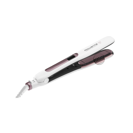 Placa de par Rowenta Brush&Straight Premium Care SF7510F0, LCD, 130 - 200 °C, perie integrata cu peri turali, placi mobile, ionizare, Cashmere Keratin, alb&mov [1]