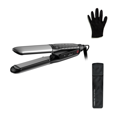 Baie - Placa de par Rowenta Karl Lagerfeld Thermostyle SF712LE0, invelis ceramic, tehnologie cu ioni, 5 trepte de temperatura, functie boost, oprire automata, negru
