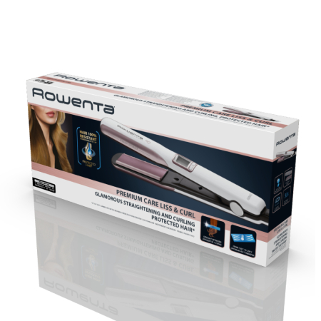 Placa de par Rowenta Premium Care Liss & Curl SF7660F0, reglare temperatura 130 - 200°C, LCD, invelis keratina, incalzire in 30s, alb & roz [4]