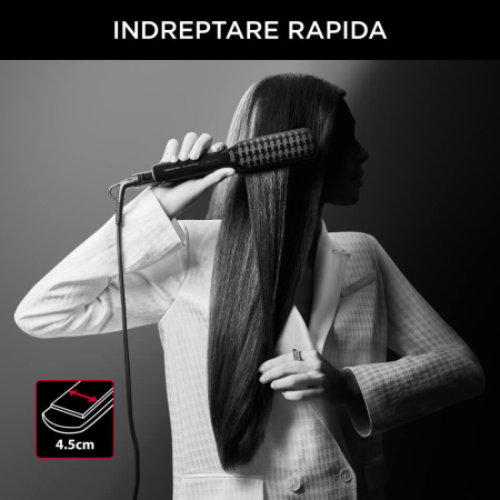 Placa de par Rowenta x Karl Lagerfeld Extra Liss SF411LF0, invelis Keratin & Glow, temperatura ajustabila 130°C - 230°C, afisaj LED, varf rece, incalzire rapida in 30 secunde, negru [8]