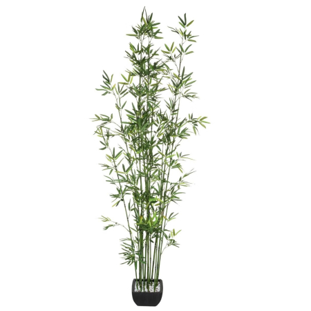 Plante artificiale - Planta artificiala bambus cu ghiveci ceramic, tulpini inalte frunzis bogat PE, fara intretinere, 62x62x183 cm, verde
