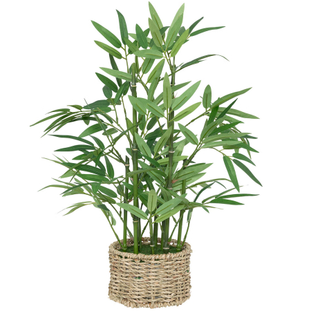 Plante artificiale - Planta artificiala bambus cu ghiveci natural, fara intretinere, ideala birou sau raft, 32x32x46 cm, verde