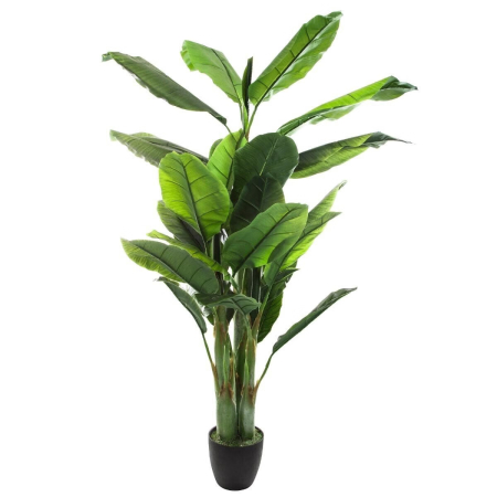 Plante artificiale - Planta artificiala bananier cu ghiveci, frunze EVA/PE bogate, aspect tropical exotic, fara intretinere, 116x116x168 cm, verde