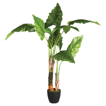 Plante artificiale - Planta artificiala bananier cu ghiveci, frunze PE late si exotice, fara intretinere, 65x65x120 cm, verde