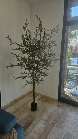 Planta artificiala maslin decorativ cu ghiveci, frunzis fin si ramuri bogate, fara intretinere, 80x80x210 cm, verde [4]