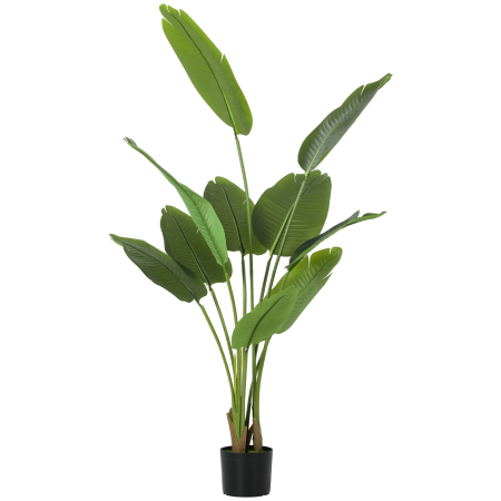 Living & hol - Planta Artificiala  de 160 cm cu 10 Frunze Verzi din PEVA si Vas de Ø16.5x13.5 cm