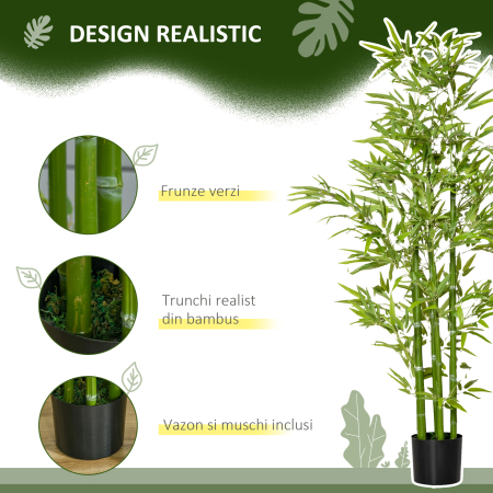  Planta Artificiala de Bambus 150 cm Inaltime cu Ghiveci Inclus pentru Interior si Exterior - Verde [4]