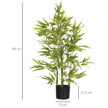  Planta Artificiala de Bambus inalta de 90 cm cu 504 Frunze din PEVA si PP Verde cu Ghiveci din Ciment Ø15x12.5 cm [2]