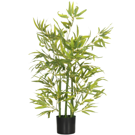 Decoratiuni -  Planta Artificiala de Bambus inalta de 90 cm cu 504 Frunze din PEVA si PP Verde cu Ghiveci din Ciment Ø15x12.5 cm