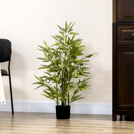  Planta Artificiala de Bambus inalta de 90 cm cu 504 Frunze din PEVA si PP Verde cu Ghiveci din Ciment Ø15x12.5 cm [6]