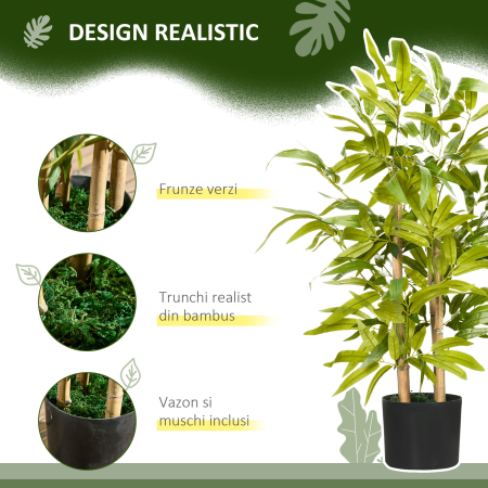  Planta Artificiala de Bambus, inaltime 60 cm, din Poliester si PP, Verde, cu Vas de Ciment Ø15x12.5 cm [3]