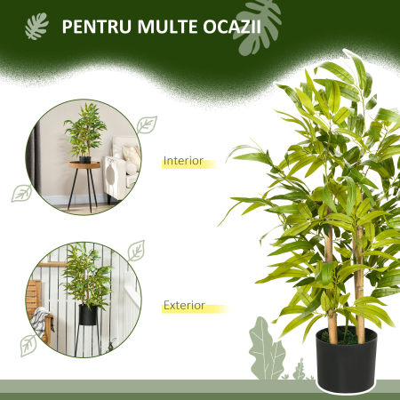  Planta Artificiala de Bambus, inaltime 60 cm, din Poliester si PP, Verde, cu Vas de Ciment Ø15x12.5 cm [4]