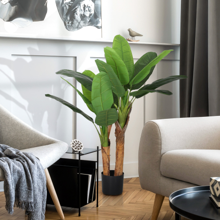  Planta artificiala de bananier, inaltime 120 cm, cu ghiveci inclus pentru interior, verde [5]