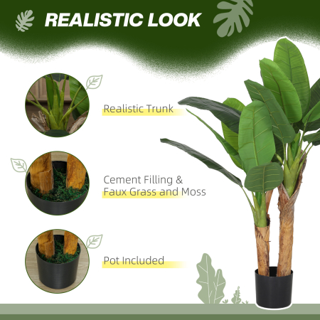  Planta artificiala de bananier, inaltime 120 cm, cu ghiveci inclus pentru interior, verde [3]