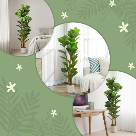  Planta Artificiala de Smochin Verde in PEVA si Lemn cu Ghiveci din PP si Baza din Ciment, 50x50x150 cm [6]