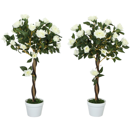 Living & hol -  Planta Artificiala de Trandafir cu 21 de Flori Ø18x90 cm Portocaliu cu Vas