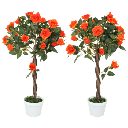 Living & hol -  Planta Artificiala de Trandafir cu 21 de Flori Ø18x90 cm Portocaliu cu Vas