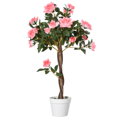 Living & hol -  Planta Artificiala de Trandafiri cu 21 de Flori, Ghiveci Umplut cu Ciment si Muschi, Ø18x90 cm, Roz