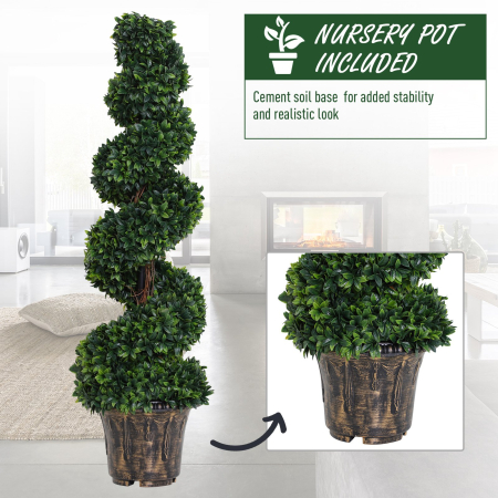  Planta Artificiala Decorativa Buxus in Spirala cu Ghiveci Inclus, Ф32x120 cm, Verde [4]