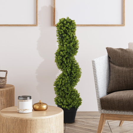  Planta Artificiala Eucalipt Spiralat cu Ghiveci Inclus Rezistent la Raze UV, Ø17,5x90 cm, Verde [1]