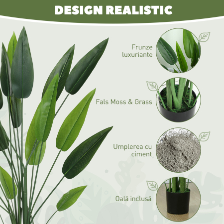  Planta artificiala verde Pasarea Paradisului cu 20 de frunze, 140 cm, cu ghiveci, din PE, PEVA si PP [3]