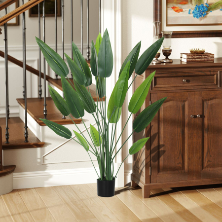  Planta artificiala verde Pasarea Paradisului cu 20 de frunze, 140 cm, cu ghiveci, din PE, PEVA si PP [1]