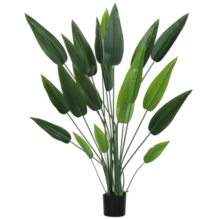 Living & hol -  Planta artificiala verde Pasarea Paradisului cu 20 de frunze, 140 cm, cu ghiveci, din PE, PEVA si PP