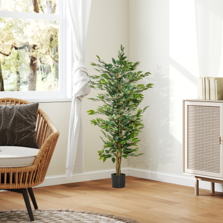  Planta Ficus Falsa, Planta inalta de 150cm, Planta Artificiala Decorativa pentru Interior si Exterior, Ø17x14.5 cm, Verde [3]