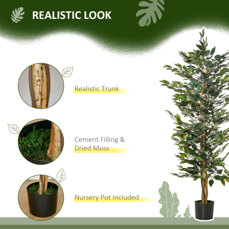  Planta Ficus Falsa, Planta inalta de 150cm, Planta Artificiala Decorativa pentru Interior si Exterior, Ø17x14.5 cm, Verde [4]