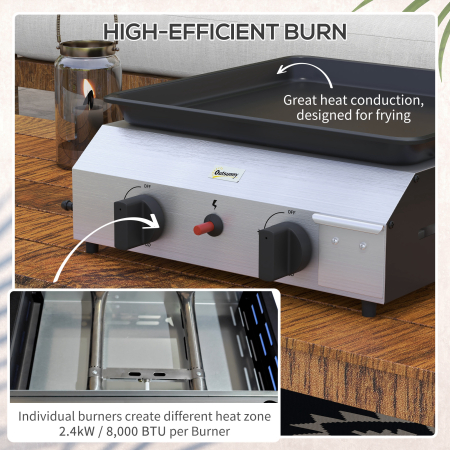  Plita de gratar pe gaz cu 2 arzatoare, suprafata antiaderenta si putere de 4,8 kW, argintiu [3]